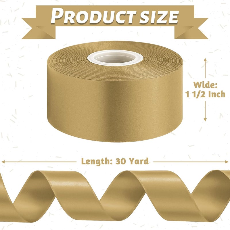 Fullive 1 1/2 Inch Champagne Gold Ribbon, 30 Yards Satin Ribbon, Polyester Satin Christmas Ribbon for Wedding Xmas Tree Graduate New Years Decorations DIY Bows Bouquet Gift Wrapping Christmas Favors - Image 2